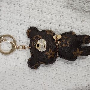 Brown Bear Keychain Bag CHARM with Gold Accents